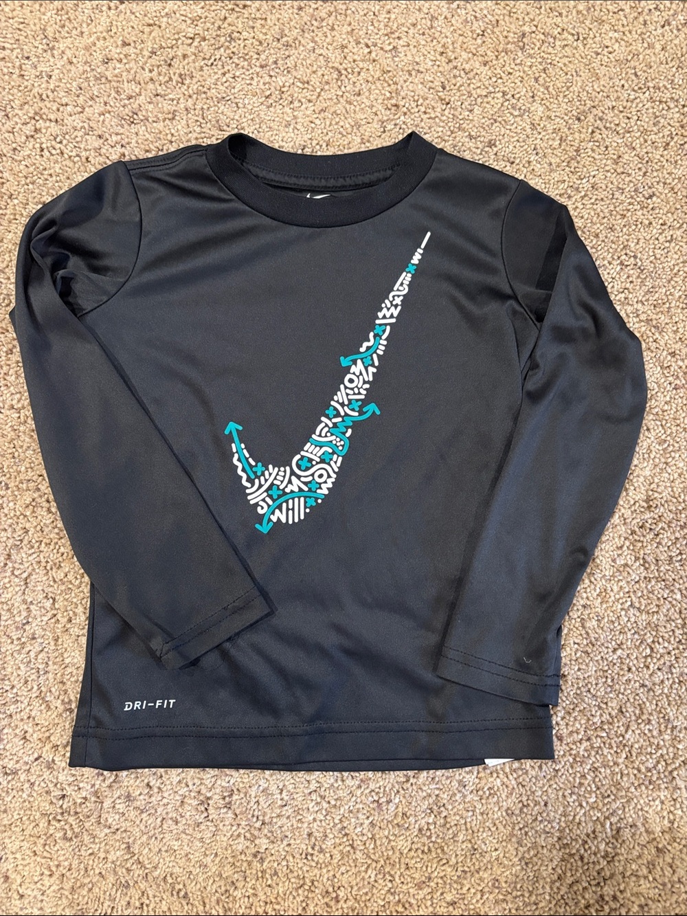 Nike Kids Black Long-Sleeve Dri-FIT Swim Rashguard with Teal-Accent Swoosh